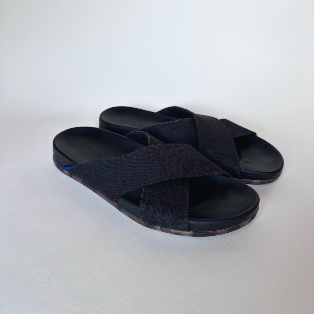 Rothy's Black the Weekend Slide Sandals in Size 10 with Tortoise Shell Sole - Picture 4 of 16